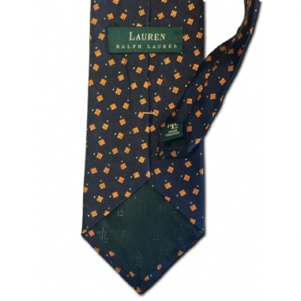 Ralph Lauren Men's Silk Tie with Black and Orange Geometric Design